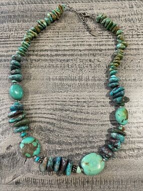Peyote Bird turquoise, sterling necklace.